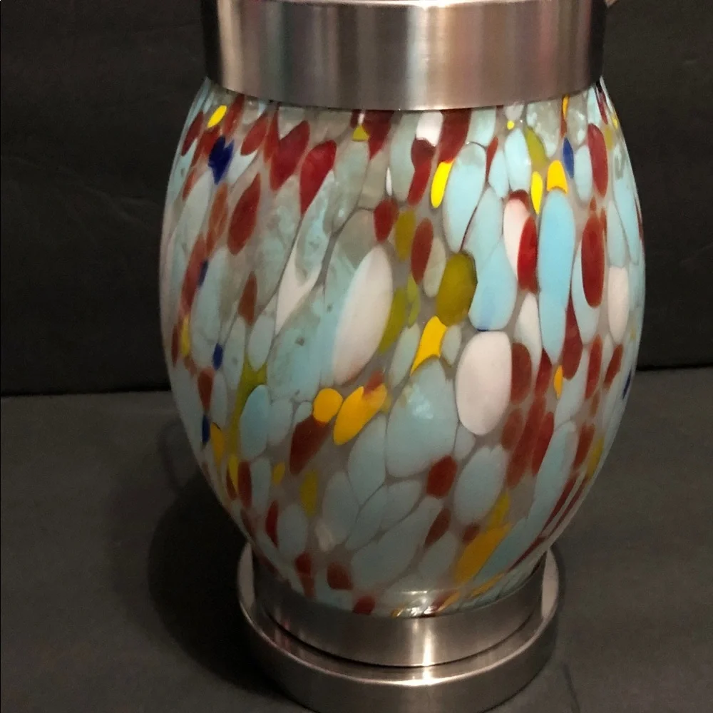 Blue brown mosaic look blown glass style outdoor hanging LED lantern‎ new